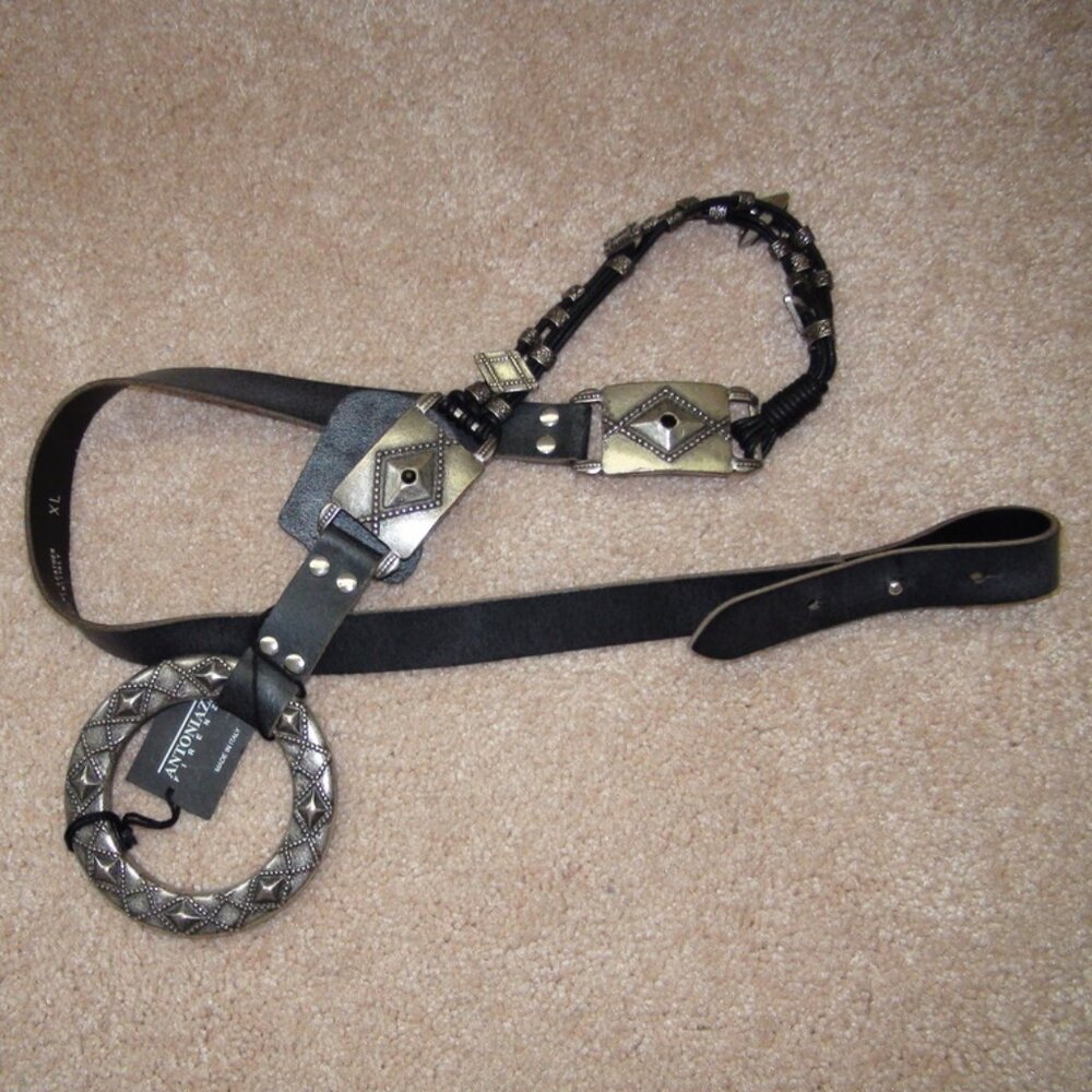 Antoniazzi Firenze Black Leather Concho Belt With Rhinestones